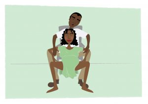 Image of Woman being supported by her birth partner in a squatting position - copyright New Life Classes